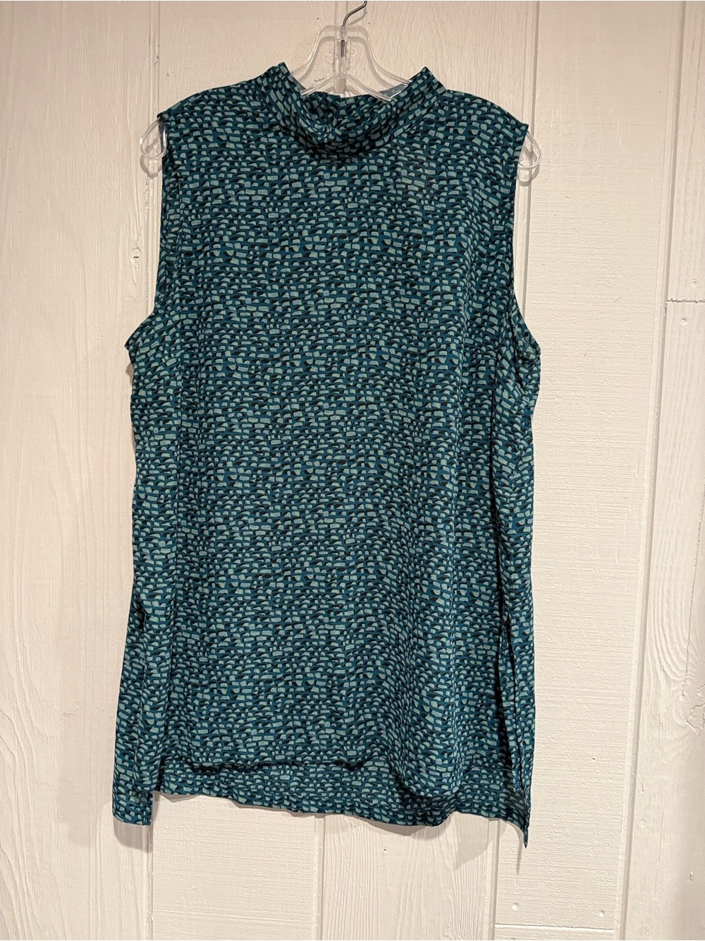 Prologue Teal Sleeveless Mock Neck Printed Top